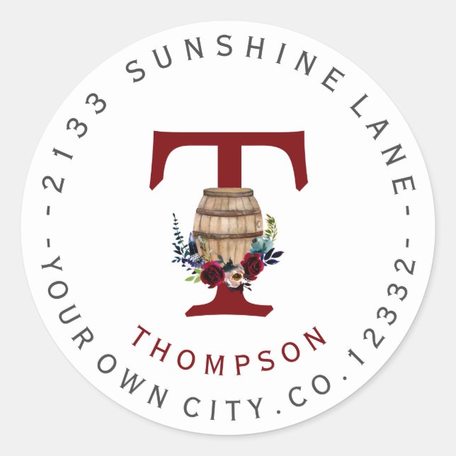 Baril Bourgogne Floral Circulaire Étiquette de adr (Devant)