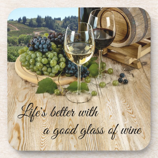 Baril de bois et Dessous de verre à vin de raisins (Devant)