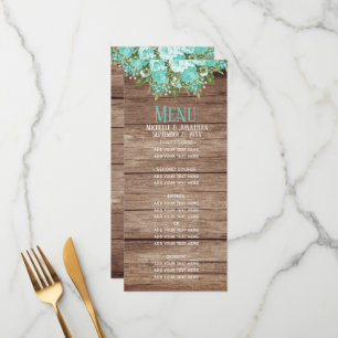 Baril en bois rustique - Turquoise menu Floral