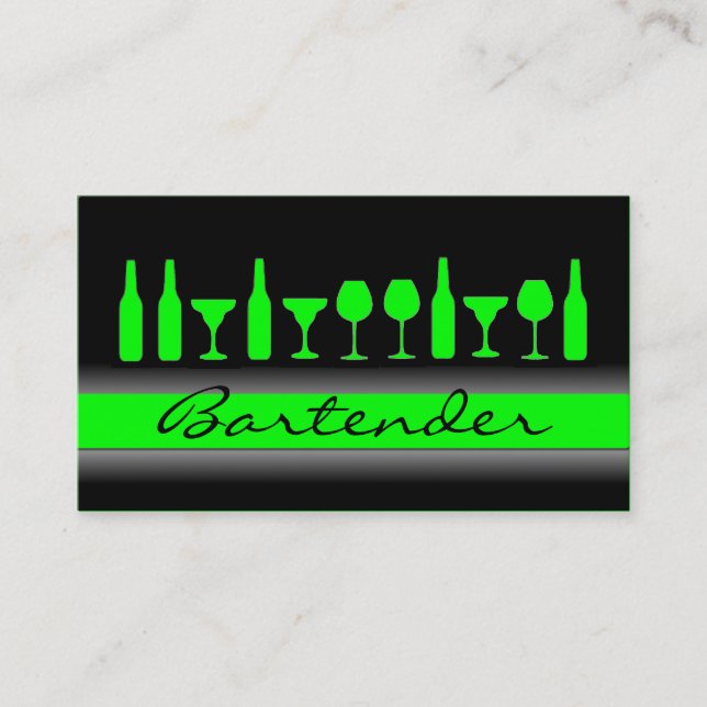 Barman vert néon noir boissons carte de visite (Devant)