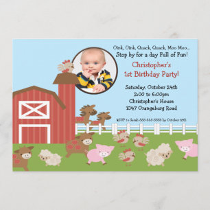 Barn Animal Fun Photo Invitation d'anniversaire