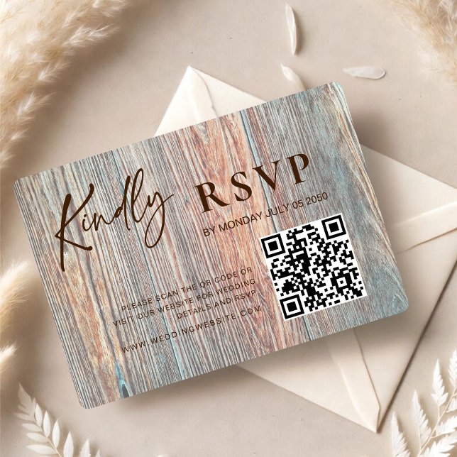 Barn Boho Rustic Wood Slice RSVP Card with QR Code (Créateur téléchargé)