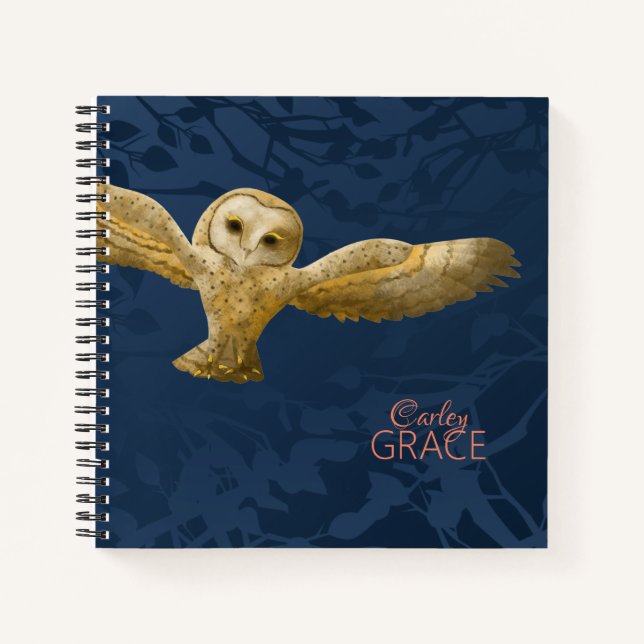 Barn Owl, Bleu foncé Journal personnalisé (Devant)