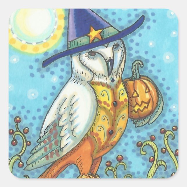 BARN OWL FOLK ART, HALLOWEEN BIRD STICKERS (Devant)