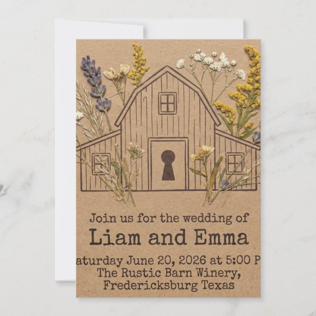 Barn Wedding- Rustic Floral Invitation Keepsake  (Devant)