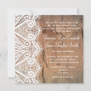 Barn Wood et dentelle Carré de mariage Invitations