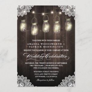 Barn Wood et dentelle Mason Jar Wedding Invitation