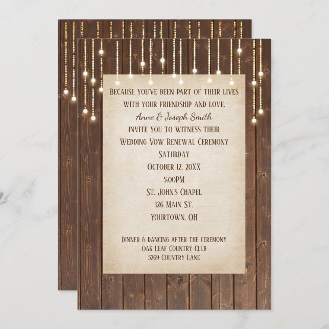 Barn Wood Lights Vow Renewal Invitation (Devant / Derrière)
