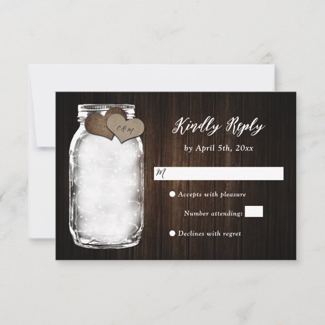 Barn Wood Mason Jar Lights Mariage Carte RSVP (Devant)