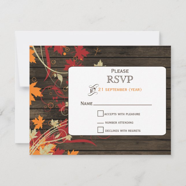 Barn Wood Rustic Fall Feuilles Mariage rsvp (Devant)