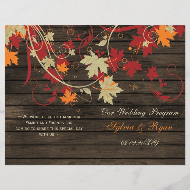 Barn Wood Rustic Fall Feuilles Programmes de maria (Devant)