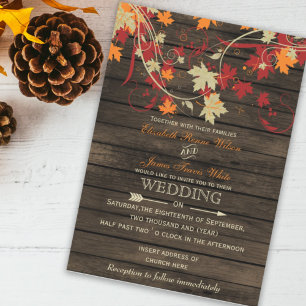 Barn Wood Rustic Fall Leaves invitations de mariag