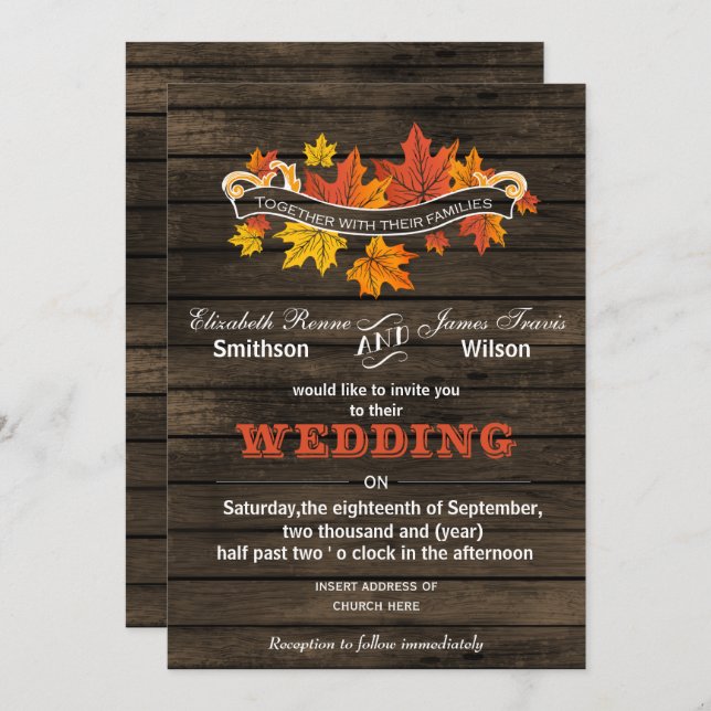 Barn wood Rustic Mariage de automne invitations (Devant / Derrière)