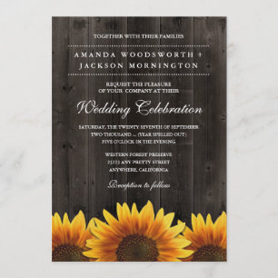Barn Wood + Rustic Sunflower Wedflower Invitations