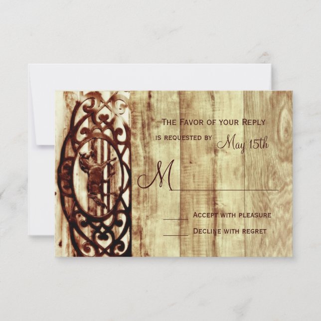 Barne Rustique Bois Cheval Mariage RSVP Cartes (Devant)