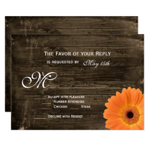 Barne Rustique Bois Orange Daisy Wedding Cartes RS
