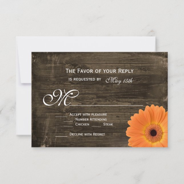 Barne Rustique Bois Orange Daisy Wedding Cartes RS (Devant)