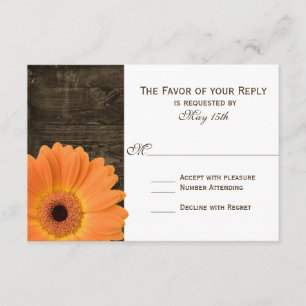 Barne Rustique Bois Orange Daisy Wedding Cartes RS