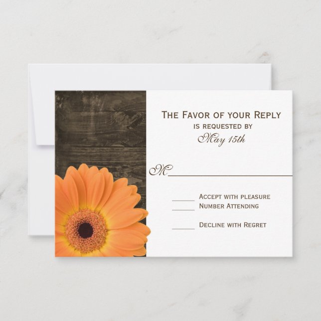 Barne Rustique Bois Orange Daisy Wedding Cartes RS (Devant)