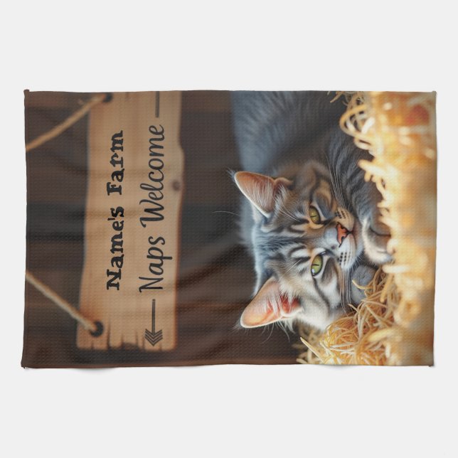 Barne rustique Chat Ferme Serviette de cuisine (Horizontal)