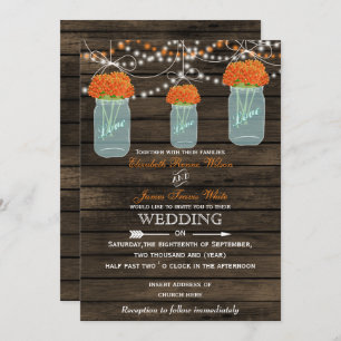 Barnwood, bocal de mason orange invitations de mar
