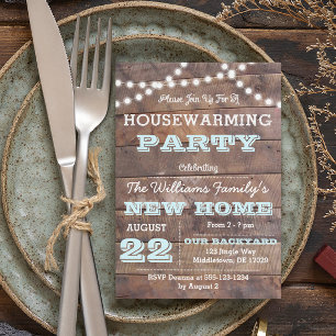 Barnwood Lights Aqua Houseéchauffement Invitations