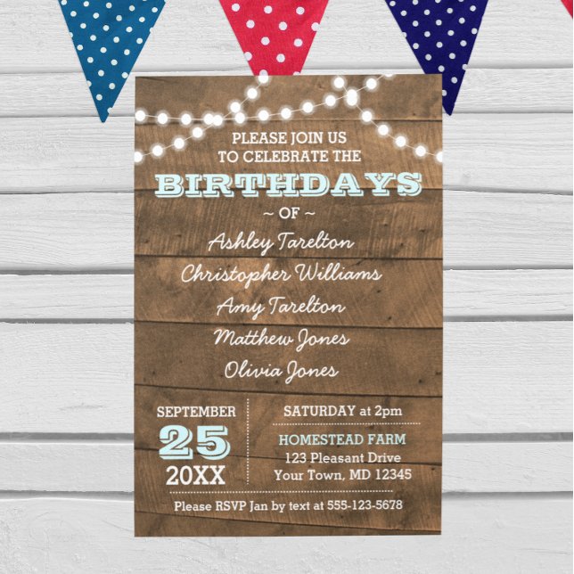 Barnwood Lights Aqua Multiple Birthdays Invitation (Créateur téléchargé)