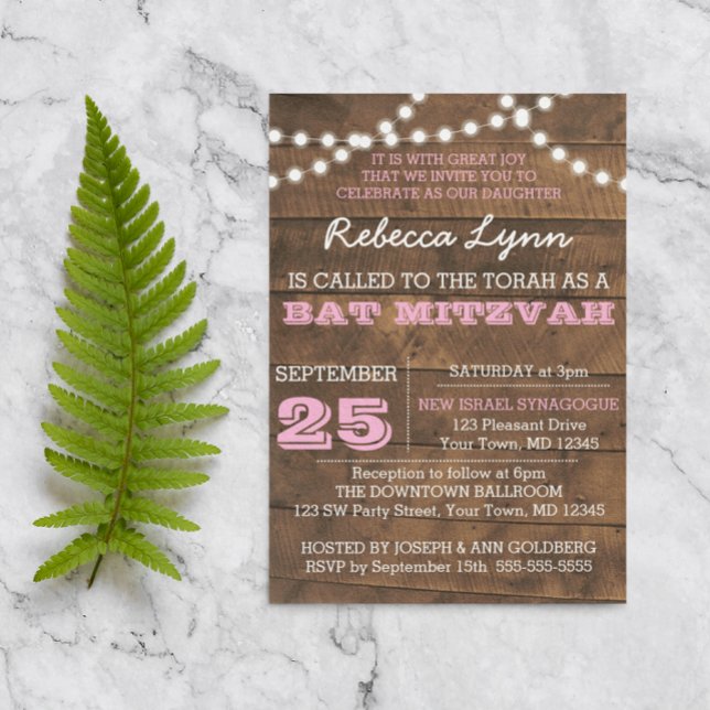 Barnwood Lights Bat mitzvah rose Invitation person (Créateur téléchargé)