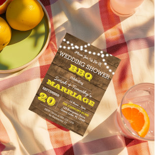 Barnwood Lights Gold Wedding Party Invitation Sm