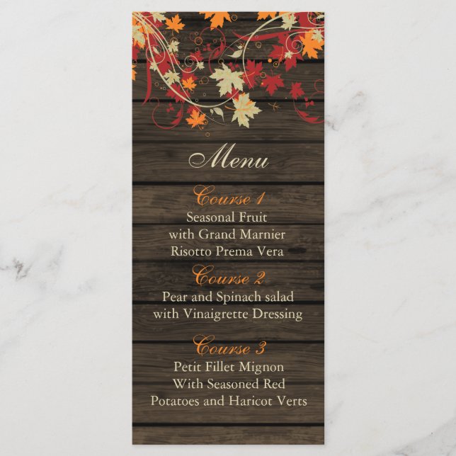 Barnwood Rustic, automne laisse les cartes de menu (Devant)