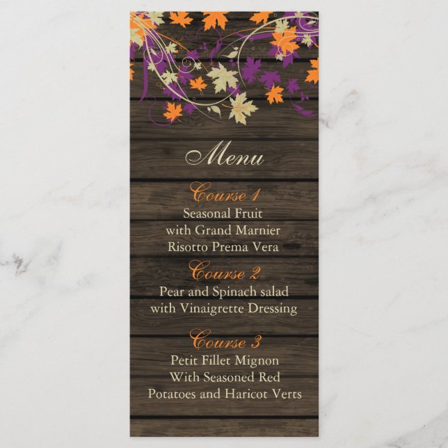 Barnwood Rustic prum automne feuilles carte menu m (Devant)