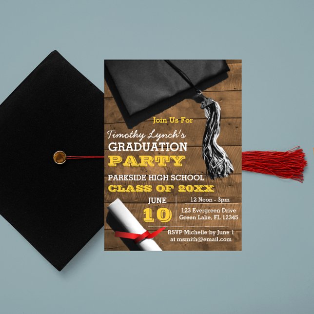 Barnwood Tassel Gold Graduation Invitation (Créateur téléchargé)