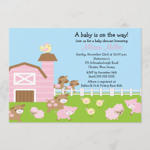 Barnyard Animals Baby Girl Shower Invitation