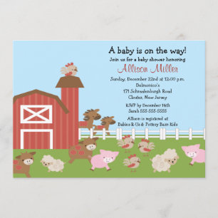Barnyard Animals Baby Girl Shower Invitation