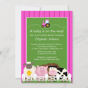 Barnyard Animaux Baby shower Invitation Filles ros