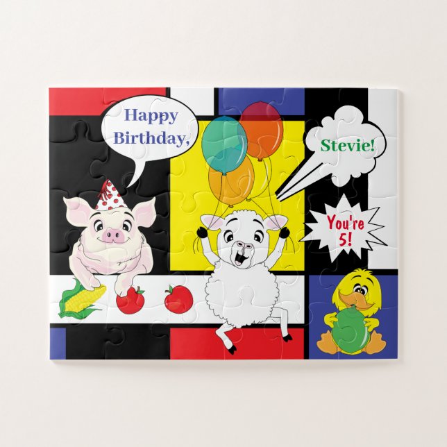Barnyard Animaux fête d'anniversaire Jigsaw Puzzle (Horizontal)
