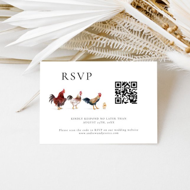 Barnyard Chicken Mariage QR Code carte RSVP (Créateur téléchargé)
