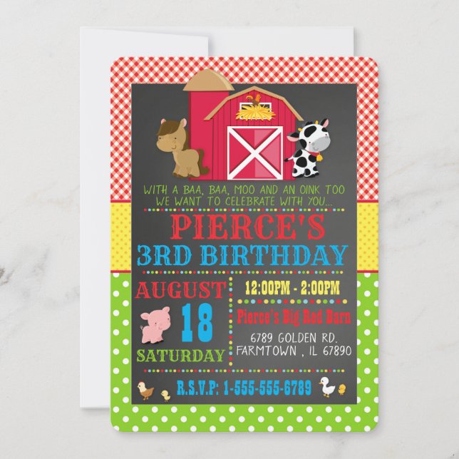 Barnyard Farm Animal Anniversaire Fête Invitation (Devant)
