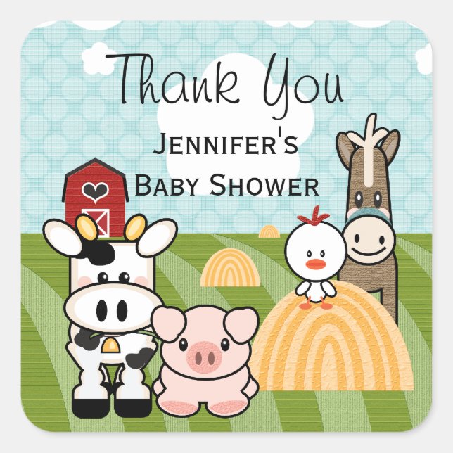 Barnyard Farm Animal Party Favoriser Sticker Étiqu (Devant)