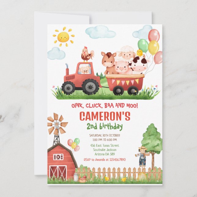 Barnyard Farm Animals Birthday Invitation (Devant)