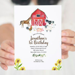 Barnyard Farm Animaux 1er anniversaire Invitation