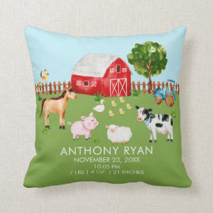Barnyard Farm Animaux Baby Birth Stats Coussin