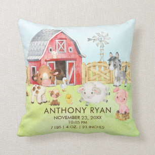 Barnyard Farm Animaux Baby Birth Stats Coussin