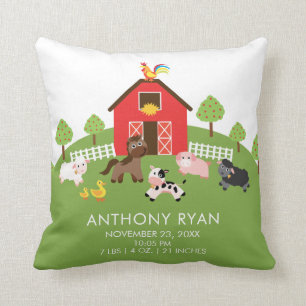 Barnyard Farm Animaux Baby Birth Stats Coussin