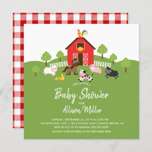 Barnyard Farm Animaux Baby shower Invitation