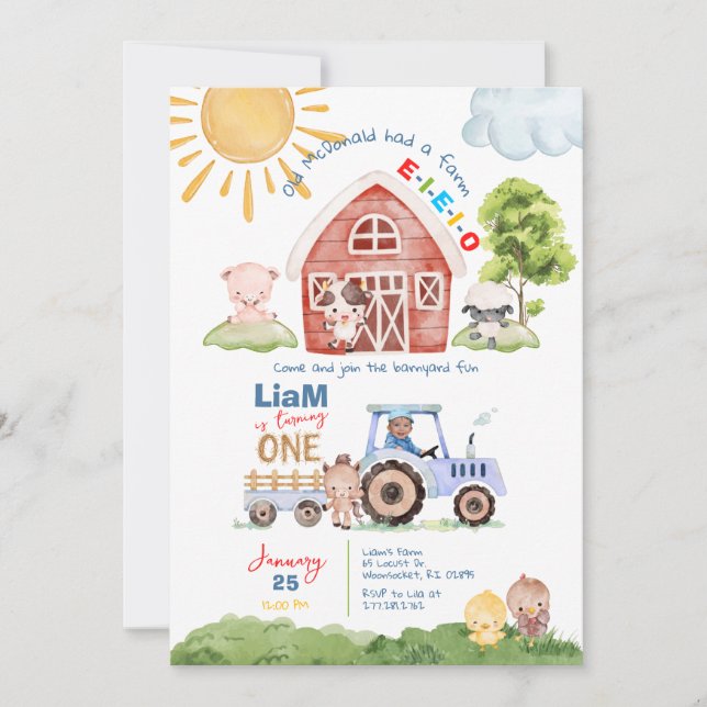 Barnyard Fun 1er Anniversaire Photo Invitation (Devant)