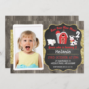 Barnyard Wood Chalkboard Photo Invitation d'annive