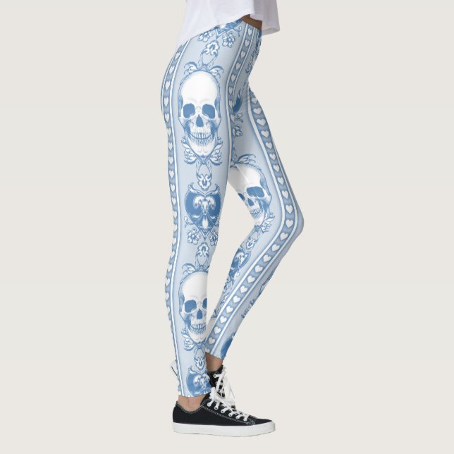 Baroque Crâne Motif Leggings bleus (Droite)