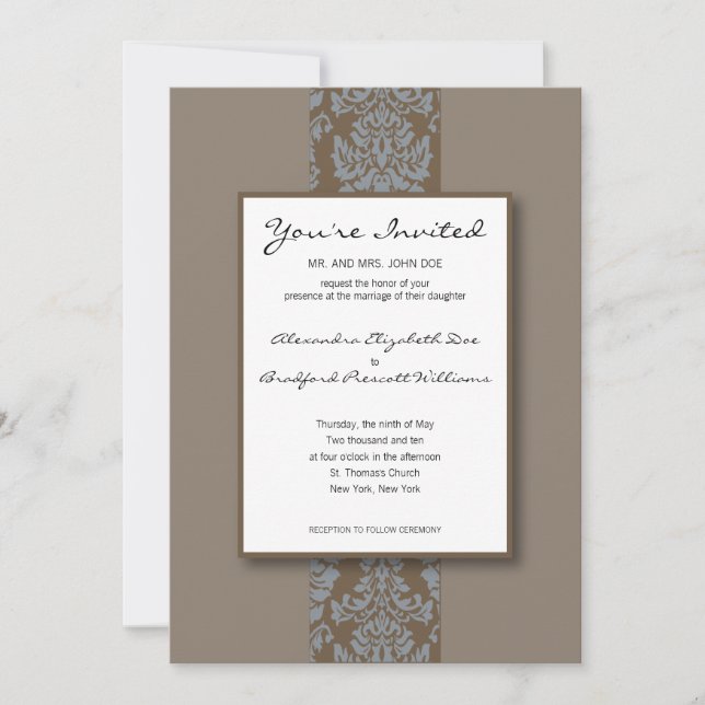 Baroque Damask Coup de mariage Invitation : sépia (Devant)
