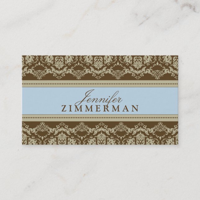 Baroque Damask Designer Carte de visite :: bleu bé (Devant)